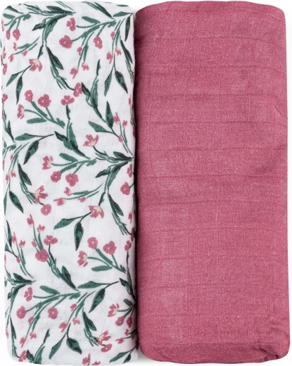 Petite&Mars bamboo muslin swaddles Misty Pink Meadow 2 pcs 120 × 120 cm