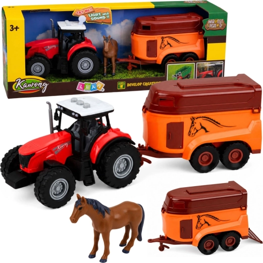Tracteur avec remorque de transport pour cheval avec lumières et sons (3 pièces)