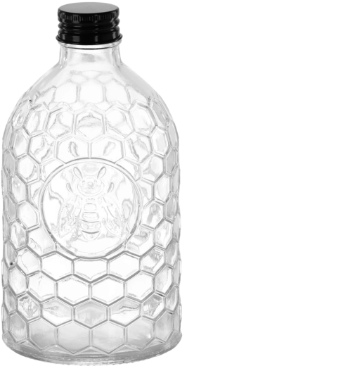 Bouteille à motif alvéolé pour miel 500 ml avec bouchon à vis métallique 28 mm