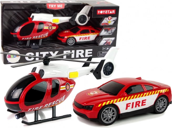 Rescue Set Firefighters – Helicopter and Car with Lights and Sounds