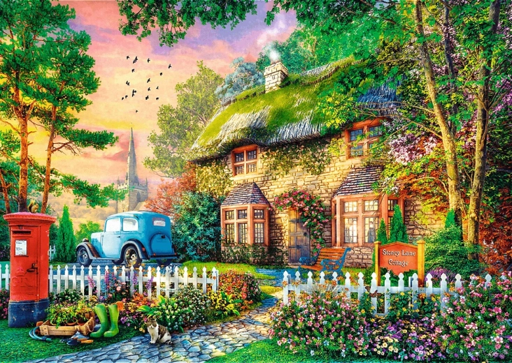 Puzzle TREFL Premium Plus : L'Heure du Thé - Sleepy Lane Cottage 1000 pièces