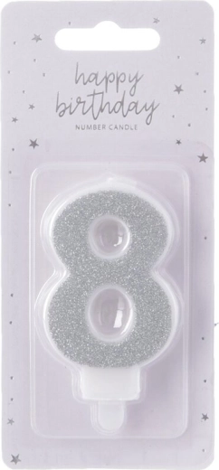 Number 8 Cake Candle, Silver, 7 cm