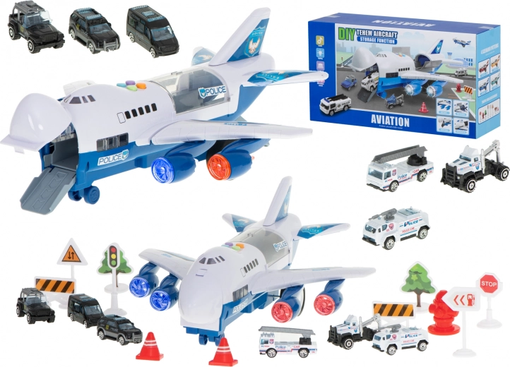 Avion de police avec 6 voitures