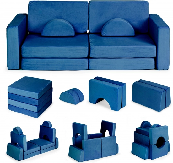 Canapé pour enfants pliable et modulaire pour 2 enfants, 10 coussins ECOTOYS – bleu