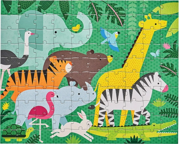 Doppelseitiges Dschungel-Puzzle 2-in-1, 49 Teile, PETIT COLLAGE