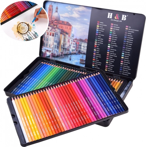Set of watercolor pencils in a metal case, 72 colors