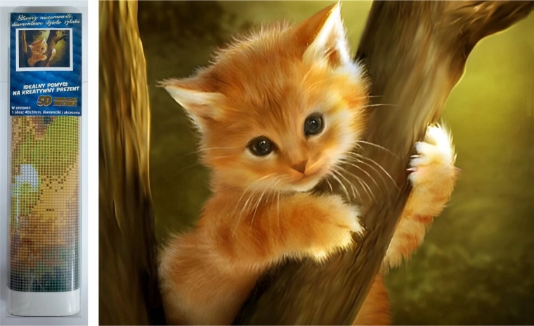Diamantschilderij - Kitten in de boom 30x40 cm