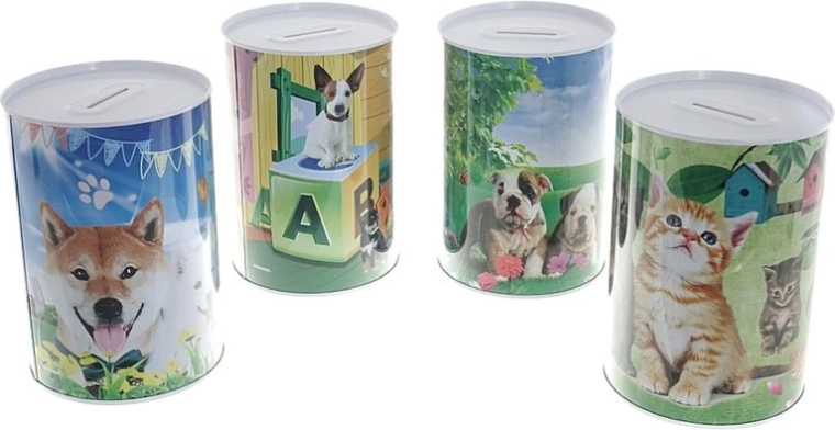 Tirelire en métal avec animaux 14,5 cm