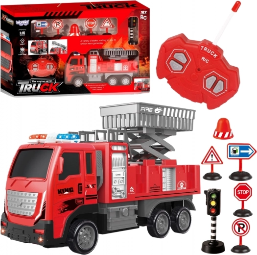 woopie camion de pompiers télécommandé avec nacelle 1:16