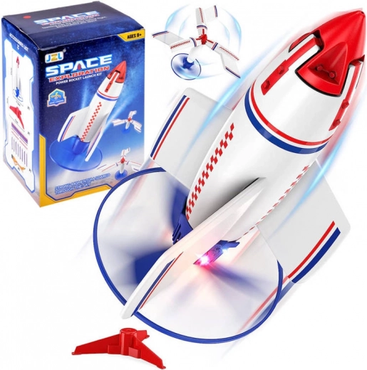 Flying rocket with disc and landing pad with remote control