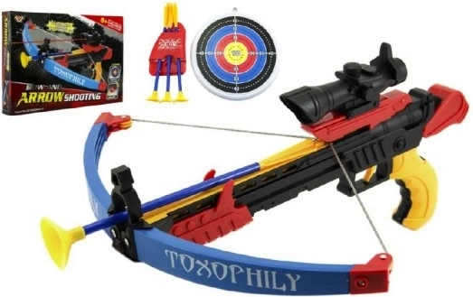 Kids’ crossbow with suction-cup arrows and target 48 cm