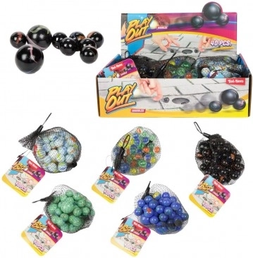 Set of 40 Glass Marbles in Various Colors in a Net