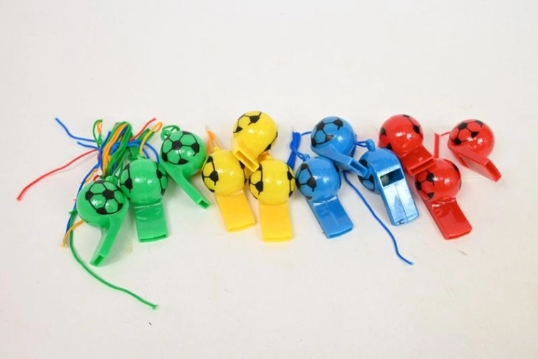 Colorful soccer-themed whistles (12 pcs)