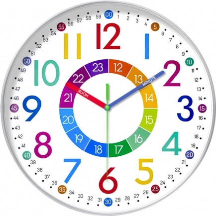 Kleurige educatieve wandklok voor kinderen 25 cm