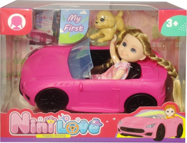 Mini Doll with a Dog in a Convertible