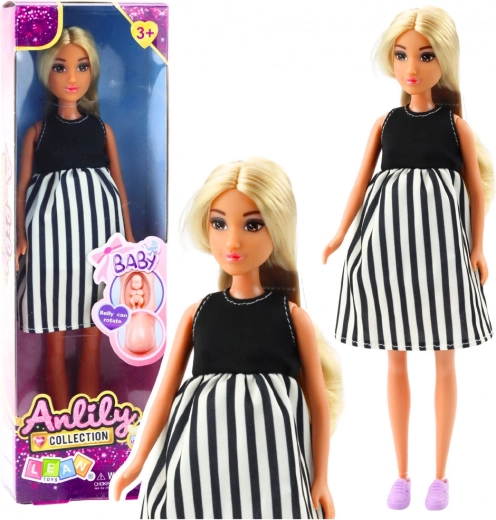 Anlily Pregnant Doll in Black and White Striped Dress with Baby