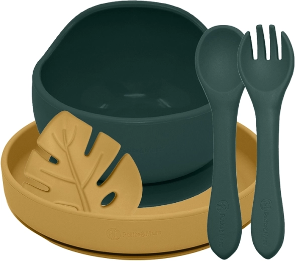 Set de repas en silicone Petite&Mars Take&Match 4 pcs misty green et intense ochre