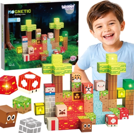 Cubes de construction magnétiques Woopie – forêt, 75 pcs