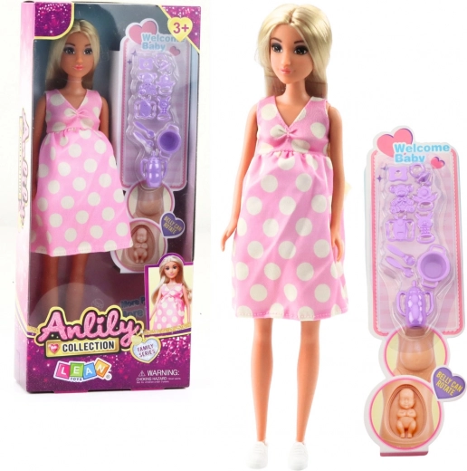 ANLILY Pregnant Doll with Polka-Dot Dress and Baby Accessories
