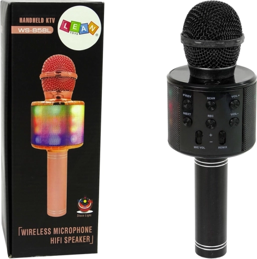 Kabelloses USB-Mikrofon mit Lautsprecher zum Aufnehmen von Karaoke, Modell WS-858 Schwarz