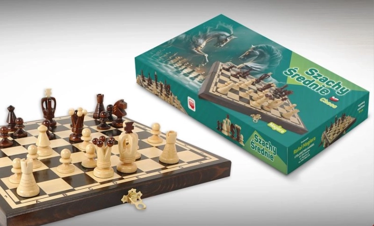 Échecs en bois, format moyen 31 cm