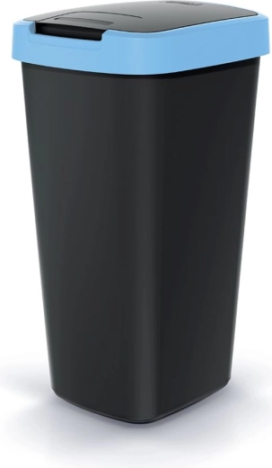 Compacta Q Flap Trash Can 25 L, black with light blue lid