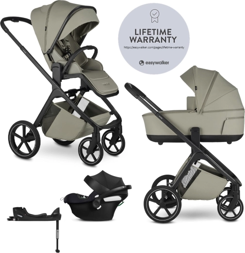 Easywalker Zoey Almond Taupe poussette combinée 3-en-1 avec siège-auto Cbx by Cybex Aton B2 i-Size et base Base One Gold