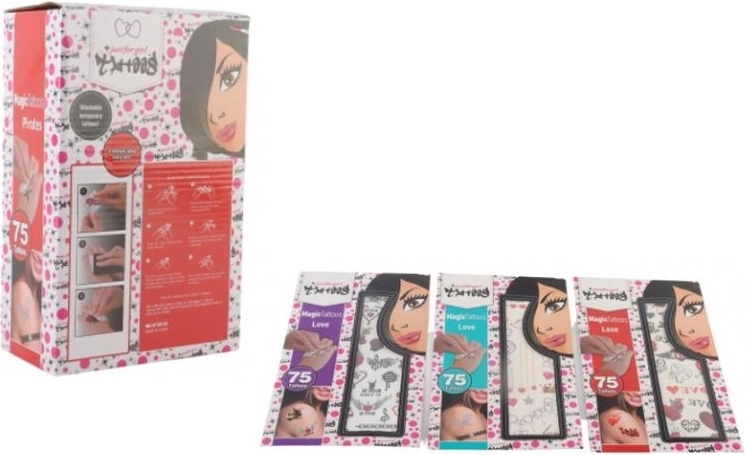 Magic Tattoos — tatouages temporaires autocollants lavables pour filles (75 pcs)
