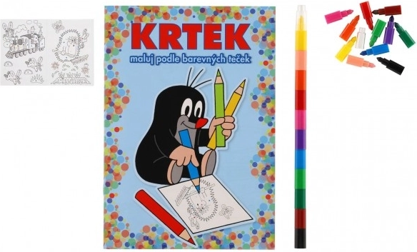 Coloring Book LITTLE MOLE A5 paint by color dots with crayons, 11 pcs in a pouch