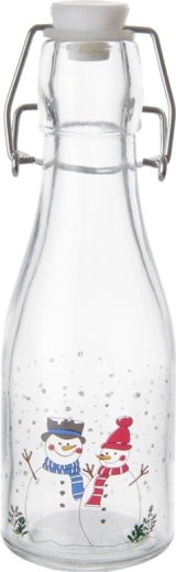 Decorative glass bottle with swing-top closure, snowman, 0.16 l