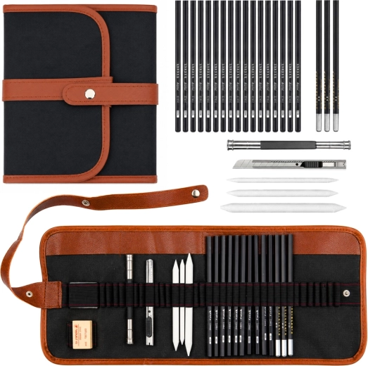 Professional sketching and drawing set in a case (31 pieces)
