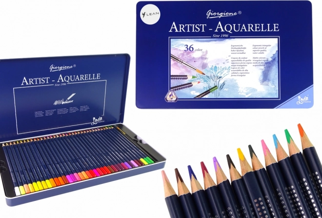 Ensemble de 36 Crayons Aquarelle dans un Boîtier Métallique