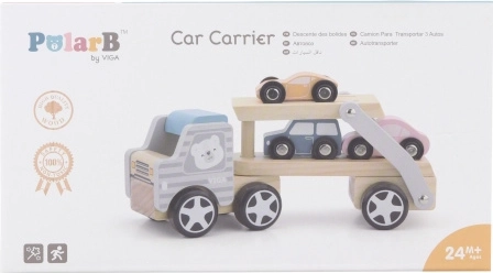 VIGA PolarB houten sleeptakelwagen met autootjes Montessori