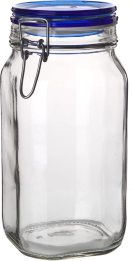 Hermetic glass jar with clasp closure 1.5 l FIDO Blue