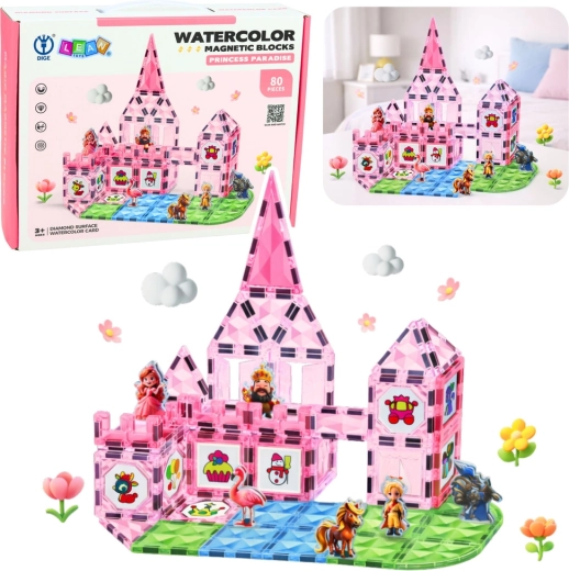 Magnetic building set Princess Castle, watercolor cards, 80 pieces