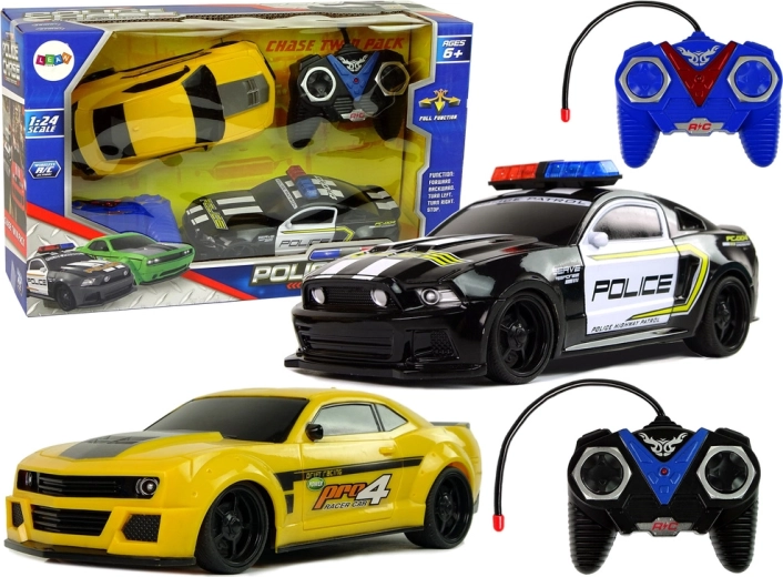 Coffret de voitures R/C pour poursuite policière – voiture de police et voiture de sport jaune avec 2 télécommandes