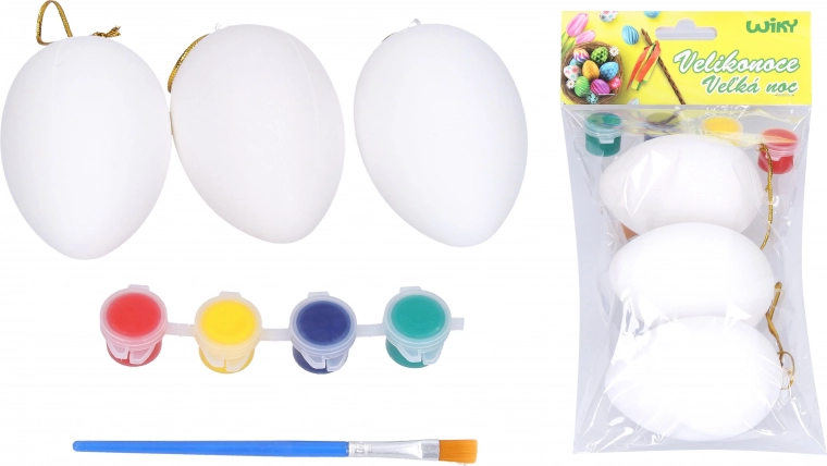 Eieren om te beschilderen 5 × 8 cm, set van 3 stuks met verf en penseel