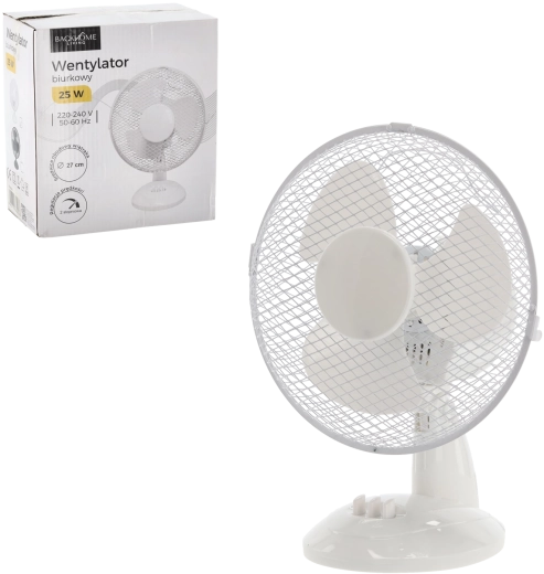 white 25 W desk fan