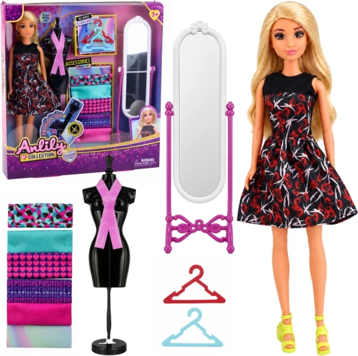 Anlily-Puppe – Modedesignerin mit Schneiderpuppe, Spiegel und Zubehör