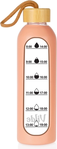 Vilde glass water bottle with salmon silicone sleeve 600 ml