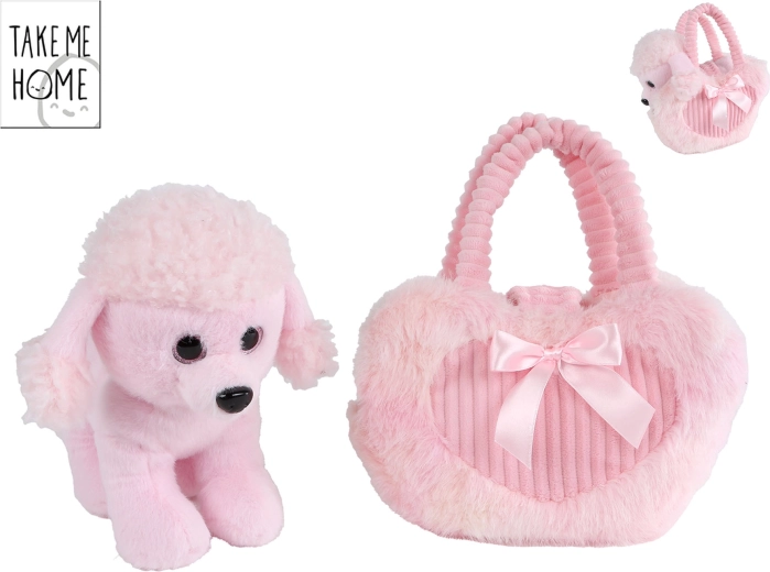Take Me Home plush poodle with portable handbag, pink, 33 × 30 cm