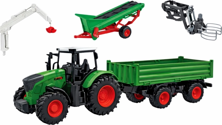 Tractor met aanhanger en functionele transportband