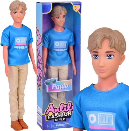 Anlily doll – stylish boy Paulo in a blue T-shirt and beige trousers
