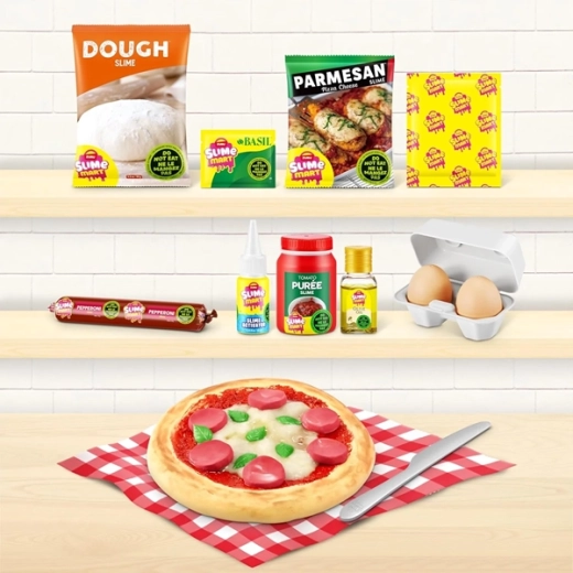 Realistic pizza layering with different “ingredients”