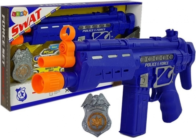 Set de police pistolet et badge bleu marine effets sonores et lumineux 37 cm