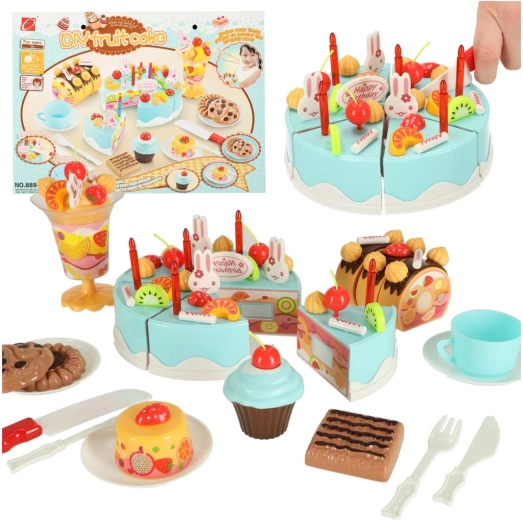 Blue Birthday Cake for Slicing – 75-Piece Set