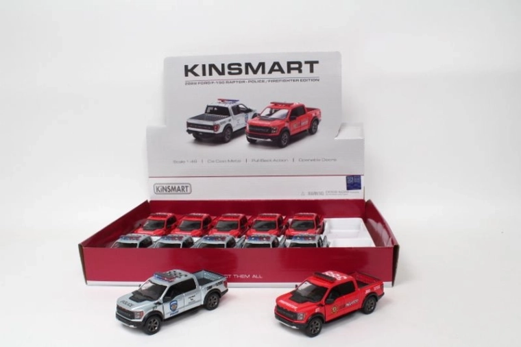 Modèle Ford F-150 Raptor 1:46 – pick-up de police/pompiers avec mécanisme pull-back