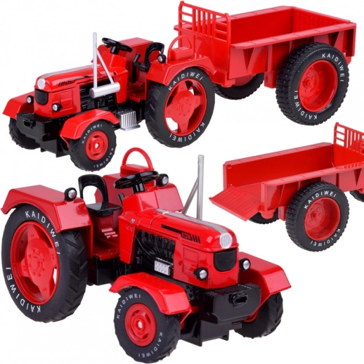 metalen rode tractor met aanhanger 1:18 met rubberen wielen
