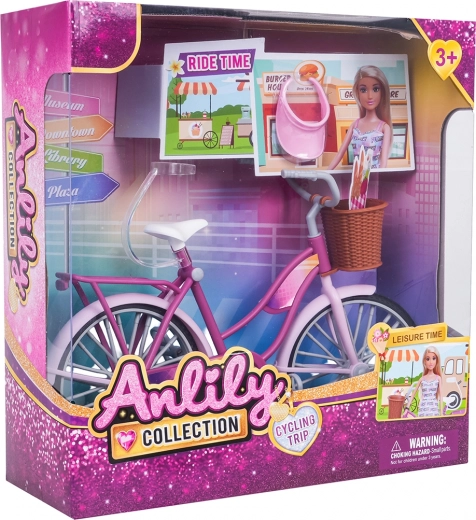 Vélo rose pour poupées avec panier et accessoires