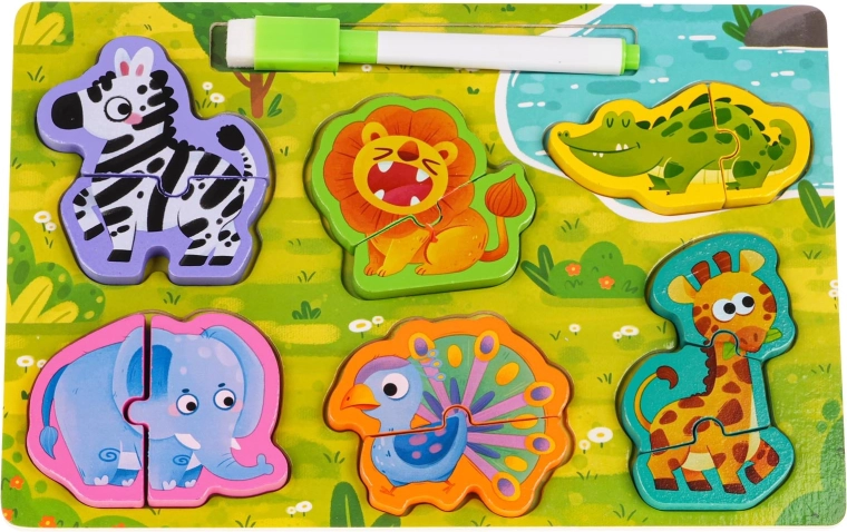 Holztafel mit beidseitiger Oberfläche und Tierpuzzle – Safari